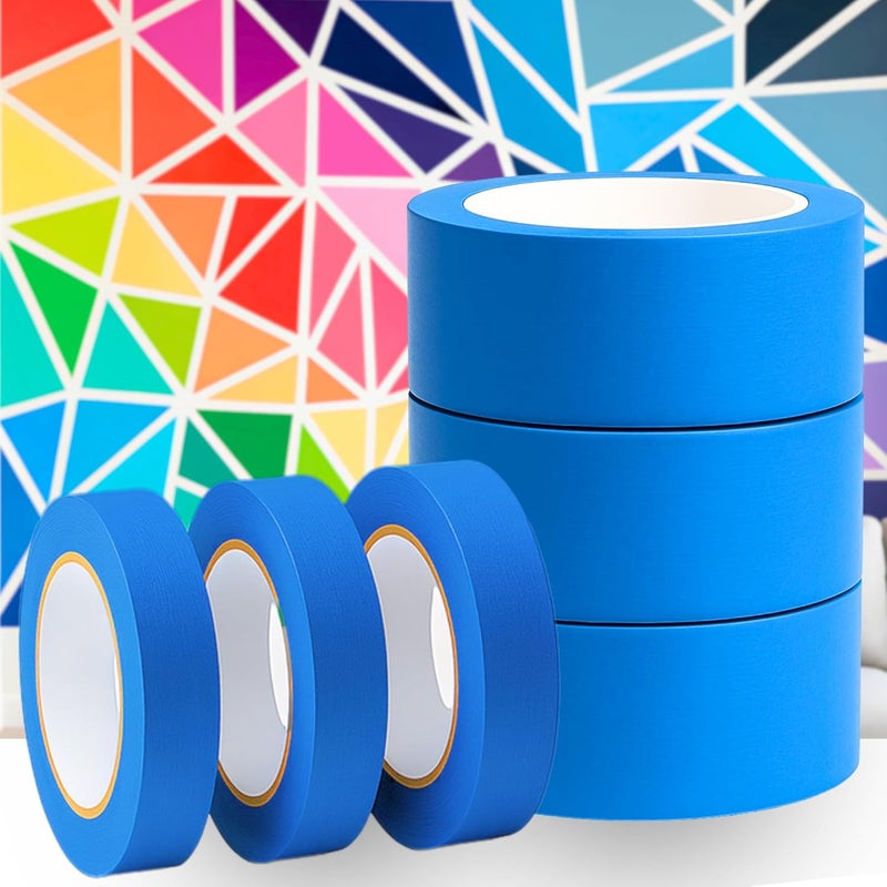 Elasticpack Painters Tape Dual Width 6-Pack - 3×1" + 3×2", 55 yd ea - Clean Removal Masking Tape for Accent Wall & Geometric Painting, Indoor Trim, Furniture & DIY - UV Resistant, Crepe Paper, Blue - Image 1